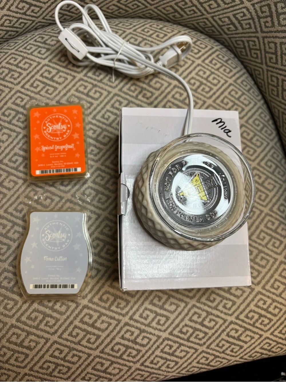 Scentsy Ceramic Plug-In Warmer in White with Glass Dish and 2 new wax melts